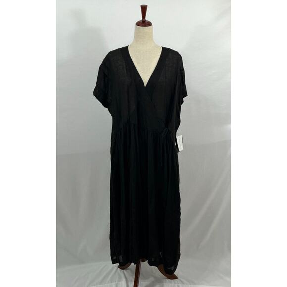 ARTS & SCIENCE Sz 1 Black Linen Oversize Ethnic Gathered Wrap Dress NWT Japan - Picture 12 of 12